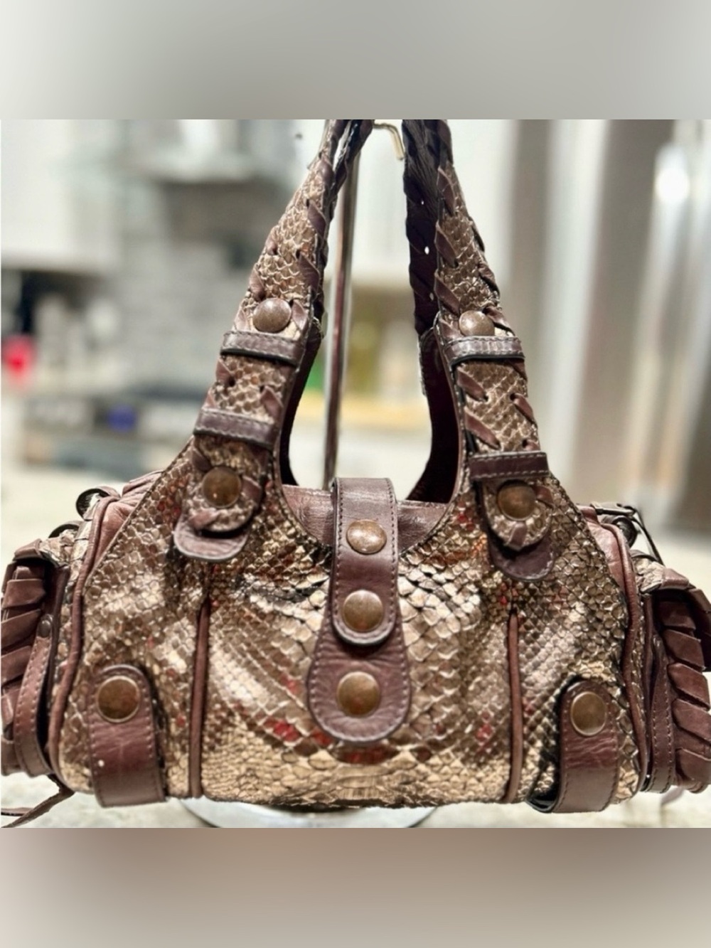 CHLOE Silverado Handbag Shoulder Bag Brown Snakeskin Leather Exotic Skin Y2K